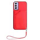 For OPPO Reno12 Pro Global Skin Feel Four Card Slots Phone Case with Wrist Strap(Red) - 2