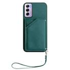 For OPPO Reno12 Pro Global Skin Feel Four Card Slots Phone Case with Wrist Strap(Green) - 2
