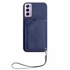 For OPPO Reno12 Pro Global Skin Feel Four Card Slots Phone Case with Wrist Strap(Blue) - 2