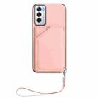 For OPPO Reno12 Global Skin Feel Four Card Slots Phone Case with Wrist Strap(Pink) - 2