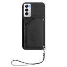 For OPPO Reno12 Global Skin Feel Four Card Slots Phone Case with Wrist Strap(Black) - 2