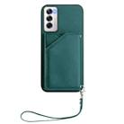 For OPPO Reno12 Global Skin Feel Four Card Slots Phone Case with Wrist Strap(Green) - 2