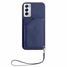 For OPPO Reno12 Global Skin Feel Four Card Slots Phone Case with Wrist Strap(Blue) - 2