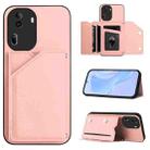 For OPPO Reno11 Pro Global Skin Feel Four Card Slots Phone Case with Wrist Strap(Pink) - 1