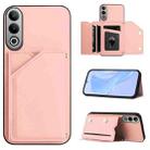 For OPPO K12 5G Skin Feel Four Card Slots Phone Case with Wrist Strap(Pink) - 1