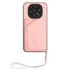 For OPPO A5 / F29 Skin Feel Four Card Slots Phone Case with Wrist Strap(Pink) - 2