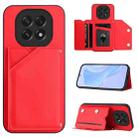 For OPPO A5 / F29 Skin Feel Four Card Slots Phone Case with Wrist Strap(Red) - 1