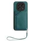 For OPPO A5 / F29 Skin Feel Four Card Slots Phone Case with Wrist Strap(Green) - 2