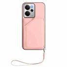 For Realme 14 Skin Feel Four Card Slots Phone Case with Wrist Strap(Pink) - 2