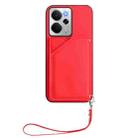 For Realme 14 Skin Feel Four Card Slots Phone Case with Wrist Strap(Red) - 2