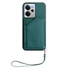 For Realme 14 Skin Feel Four Card Slots Phone Case with Wrist Strap(Green) - 2