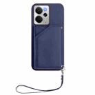 For Realme 14 Skin Feel Four Card Slots Phone Case with Wrist Strap(Blue) - 2