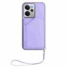 For Realme 14 Skin Feel Four Card Slots Phone Case with Wrist Strap(Purple) - 2