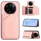 For Realme 14 Pro+ Skin Feel Four Card Slots Phone Case with Wrist Strap(Pink) - 1