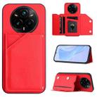 For Realme 14 Pro+ Skin Feel Four Card Slots Phone Case with Wrist Strap(Red) - 1