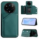 For Realme 14 Pro+ Skin Feel Four Card Slots Phone Case with Wrist Strap(Green) - 1