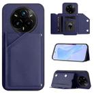 For Realme 14 Pro+ Skin Feel Four Card Slots Phone Case with Wrist Strap(Blue) - 1