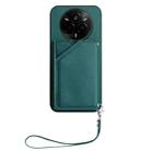 For Realme 14 Pro Skin Feel Four Card Slots Phone Case with Wrist Strap(Green) - 2