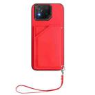 For Asus ROG Phone 8 Pro Skin Feel Four Card Slots Phone Case with Wrist Strap(Red) - 2