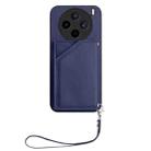 For vivo X200s Skin Feel Four Card Slots Phone Case with Wrist Strap(Blue) - 2