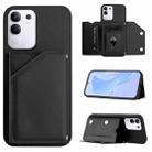 For vivo Y29 4G / T4x / Y300t Skin Feel Four Card Slots Phone Case with Wrist Strap(Black) - 1