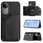 For vivo V50 / V50e Skin Feel Four Card Slots Phone Case with Wrist Strap(Black) - 1