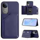 For vivo V50 / V50e Skin Feel Four Card Slots Phone Case with Wrist Strap(Blue) - 1