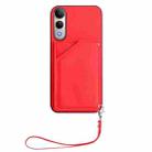For vivo V50 Lite 4G Skin Feel Four Card Slots Phone Case with Wrist Strap(Red) - 2