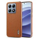 For Xiaomi 14T Pro AZNS Electroplated Edge Carbon Fiber Texture Phone Case(Brown) - 1
