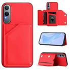 For OnePlus Nord CE4 Lite 5G Skin Feel Four Card Slots Phone Case with Wrist Strap(Red) - 1