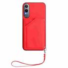 For OnePlus Nord CE4 Lite 5G Skin Feel Four Card Slots Phone Case with Wrist Strap(Red) - 2