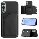 For OnePlus Nord CE4 Skin Feel Four Card Slots Phone Case with Wrist Strap(Black) - 1