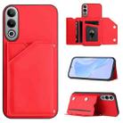 For OnePlus Nord CE4 Skin Feel Four Card Slots Phone Case with Wrist Strap(Red) - 1