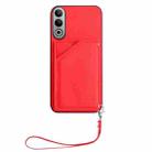 For OnePlus Nord CE4 Skin Feel Four Card Slots Phone Case with Wrist Strap(Red) - 2