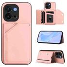 For OnePlus 13T Skin Feel Four Card Slots Phone Case with Wrist Strap(Pink) - 1