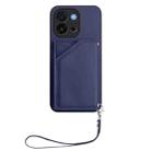For OnePlus 13T Skin Feel Four Card Slots Phone Case with Wrist Strap(Blue) - 2