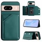 For Google Pixel 8 Skin Feel Four Card Slots Phone Case with Wrist Strap(Green) - 1