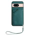 For Google Pixel 8 Skin Feel Four Card Slots Phone Case with Wrist Strap(Green) - 2