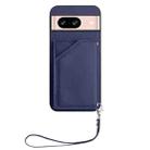 For Google Pixel 8 Skin Feel Four Card Slots Phone Case with Wrist Strap(Blue) - 2