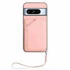 For Google Pixel 8 Pro Skin Feel Four Card Slots Phone Case with Wrist Strap(Pink) - 2