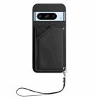 For Google Pixel 8 Pro Skin Feel Four Card Slots Phone Case with Wrist Strap(Black) - 2