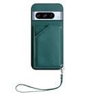 For Google Pixel 8 Pro Skin Feel Four Card Slots Phone Case with Wrist Strap(Green) - 2