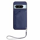 For Google Pixel 8 Pro Skin Feel Four Card Slots Phone Case with Wrist Strap(Blue) - 2