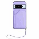 For Google Pixel 8 Pro Skin Feel Four Card Slots Phone Case with Wrist Strap(Purple) - 2