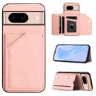 For Google Pixel 8A Skin Feel Four Card Slots Phone Case with Wrist Strap(Pink) - 1