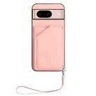 For Google Pixel 8A Skin Feel Four Card Slots Phone Case with Wrist Strap(Pink) - 2