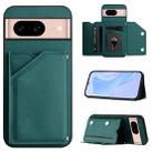 For Google Pixel 8A Skin Feel Four Card Slots Phone Case with Wrist Strap(Green) - 1