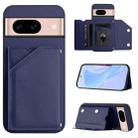 For Google Pixel 8A Skin Feel Four Card Slots Phone Case with Wrist Strap(Blue) - 1