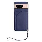 For Google Pixel 8A Skin Feel Four Card Slots Phone Case with Wrist Strap(Blue) - 2