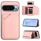 For Google Pixel 9 Skin Feel Four Card Slots Phone Case with Wrist Strap(Pink) - 1